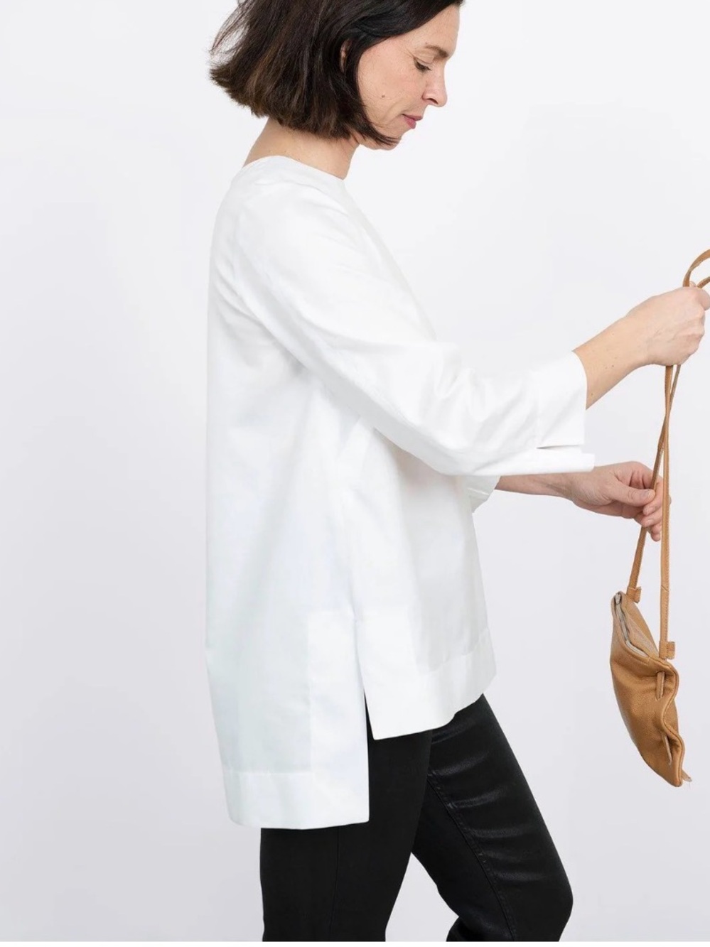 J. Jill white stretch cotton‎ tunic shell buttons medium tall